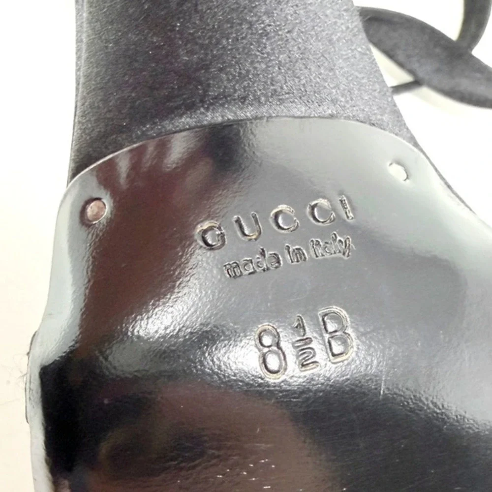 Gucci Black Satin Crystal Heels‎ Strappy Evening Shoes US 8.5